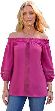 Roaman's Plus Size Lace Off The Shoulder Blouson Sleeve Tunic in Raspberry at Nordstrom, Size 44
