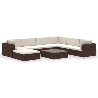 Berkfield Home 8 Piece Garden Lounge Set with Cushions Poly Rattan Brown