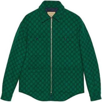 Gucci GG Wool Flannel Padded Jacket Green Navy Blue 770330-ZAPDC-3585