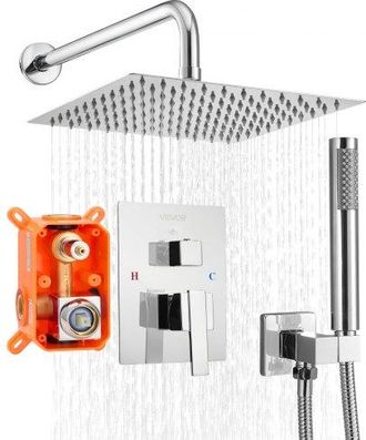 OEM Juego De Grifo De Ducha De Lluvia Con Cabezal De Ducha Cuadrado 25,4 Cm Y Rociador De Mano, Grifer&iacute;a De Ba&ntilde;o De Pared Con V&aacute;lvula De Lat&oacute;n Y Kit De Em