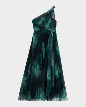 Hutch Philippa One-Shoulder Pleated Tulle Gown