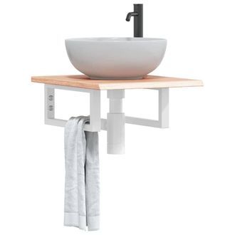Berkfield Home Basin Shelf Wall Mounted Steel & Solid Wood Oak in Brown