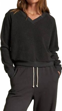 perfectwhitetee Zuri Reverse Fleece V Neck Sweatshirt In Black