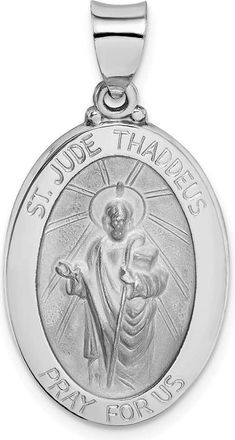 Diamond2Deal 14K White Gold Polish Satin St Jude Thaddeus Medal Hollow Pendant