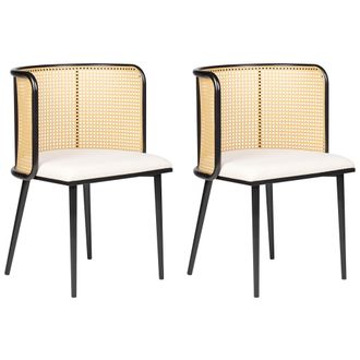 Beliani Beliani - Conjunto De 2 Sillas De Comedor Retro Asiento De Tela Estructura Met&aacute;lica Efecto Madera Trenza Vienesa Negro Kobuk