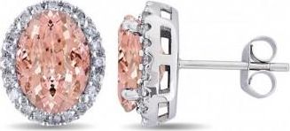 Allurez Oval Morganite & Halo Diamond Stud Earrings 14k White Gold 5.60ct