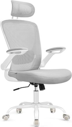 Songmics Silla de oficina de malla con reposacabezas de color gris paloma