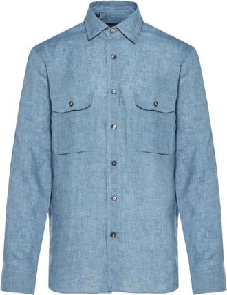 Brioni Casual Shirts, male, Blue, Size: 2XL Casual Shirt