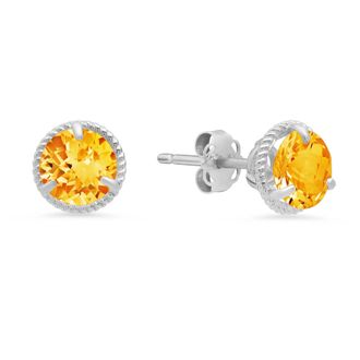 MAX + STONE 14k White Gold Roped Halo Gemstone Round Stud Earrings for Women 6MM
