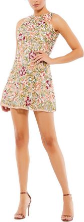 Mac Duggal Sequin Mesh High Neck Sleeveless Mini Dress