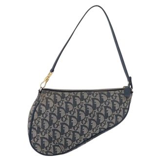 Dior Vintage Saddle Diorissimo Canvas Navy Canvas Handbag (Pre-Owned)