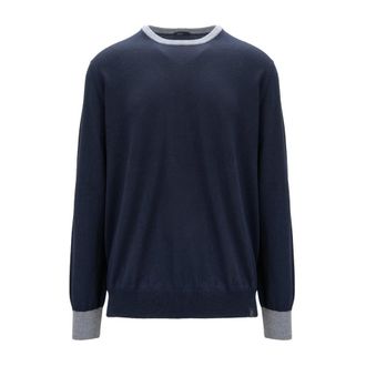 Fay Round-neck Knitwear, male, Black, Size: 3XL Mens Wool Sweater with Elbow Patches