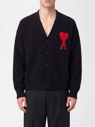 Ami V-Neck Pure Wool Cardigan with Contrast Logo