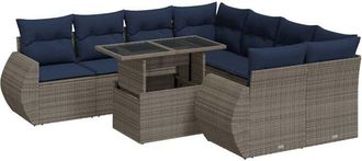 vidaXL 9 Piece Garden Sofa Set with Cushions Grey Poly Rattan Acacia Vidaxl