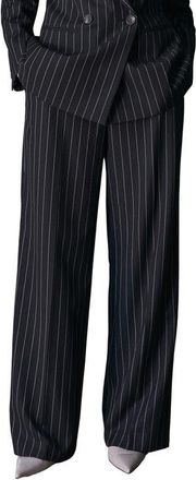 Karen Millen Pinstripe Wide Leg Tailored Trouser in Black at Nordstrom, Size 10