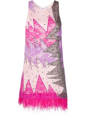 Pucci x Koch&eacute; feather-embellished lace dress - women - Silk/Cotton/Polyamide/Viscose/Ostrich Feather - 40 - Pink