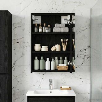 vidaXL Vidaxl Mobiletto Per Specchio Da Bagno Rovere Nero 40 X 10,5 X 60,5 Cm