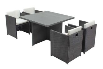 Concept Usine Sal&oacute;n de jard&iacute;n encastrable 4 personas de resina trenzada gris/blanco