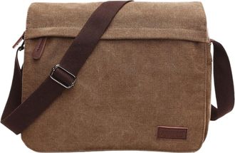 Generic Solid Color Vintage Canvas Messenger Bag With Buckle, Casual And Portable Simple Mens Shoulder Bag(Coffee Large)