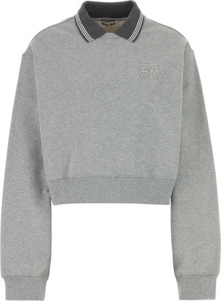 Miu Miu Melange Grey Cotton Oversize Sweatshirt
