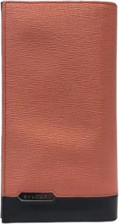 Bulgari Pre-owned 286924 Lange portemonnee (bi-fold) - Heren - Vintage Accessoires - Oranje - ONE Size - Leer - Vintage
