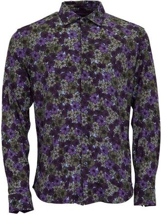 Lords of Harlech Sherlock Tailored Merino Wool Shirt in Dense Floral Olive at Nordstrom, Size X-Large