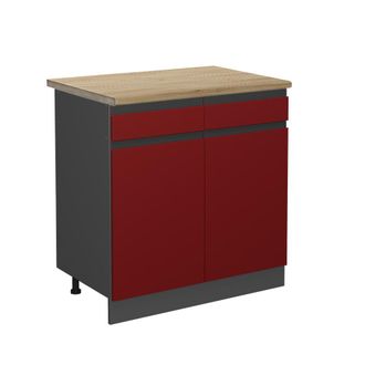 Vicco Mueble Bajo De Cocina R-line, Rojo, 80 Cm, Et Roble