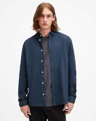 AllSaints Mens Cotton Hawthorne Ramskull Stretch Fit Shirt, Size: XXL
