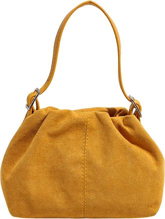Generic Faux Suede Shoulder Bags Vintage Pleated Handbag Bucket Bag for Women (Yellow)