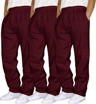 Generic 3 Pack Mens Straight Leg Sweat Pants with Pockets Baggy Jogging Bottoms Elastic Waist Joggers Fleece Pants Mens Open Hem Sweatpants Drawstring Tracksu