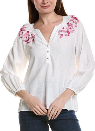Tommy Bahama Coastal Tide Embroidered Linen-Blend Peasant Top