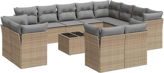vidaXL Set Sof&aacute;s De Jard&iacute;n Con Cojines 13 Pzas Rat&aacute;n Sint&eacute;tico Beige Vidaxl