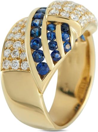 Luxury Bazaar Anello con fiore in oro 18 carati, zaffiri e diamanti