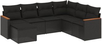 vidaXL Set De Comedor De Jard&iacute;n 7 Pzas Y Cojines Rat&aacute;n Sint&eacute;tico Negro Vidaxl