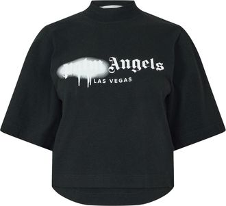 Palm Angels Womens Milano Crop T in Black White - Size 12 UK