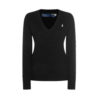 Ralph Lauren Cable-Knit V-Neck Jumper - female - Ralph Lauren - V-neck Knitwear - Black - XS - Knitwear