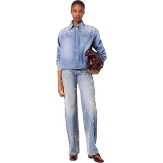 Maje Denim shirt jacket in Blue at Nordstrom, Size Large