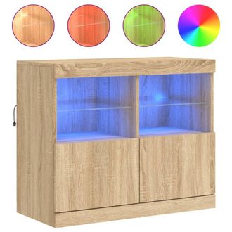 Berkfield Home Sideboard with LED Lights Sonoma Oak 81x37x67 cm in Brown | Size: 81 x 37 x 67 cm