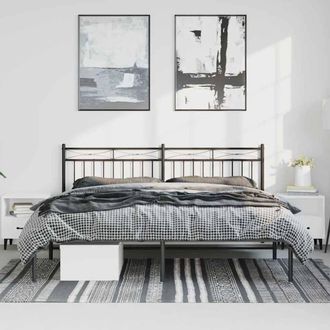 Berkfield Home Metal Bed Frame with Headboard Black 183x213 cm