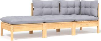 vidaXL Juego Muebles Jard&iacute;n 3 Pzas Cojines Grises Madera Pino Maciza Vidaxl