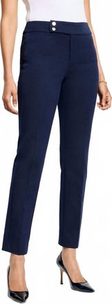 Nic+Zoe Copley Straight Cotton Bi-Stretch Extended Tab Pant In Dark Indigo