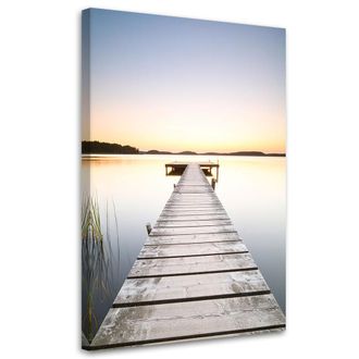 Feeby Cuadro En Lienzo, Lago Muelle Paisaje Puesta De Sol, 70x100