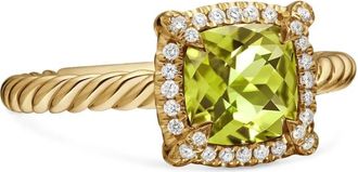 David Yurman 18kt yellow gold Petite Chatelaine peridot and diamond ring (7mm) - women - 18kt Gold/Peridot - 7.5