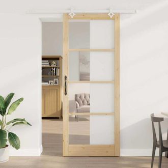 vidaXL Vidaxl - Puerta Corrediza Manual Marr&oacute;n 93 X 232 Cm Madera Y Metal