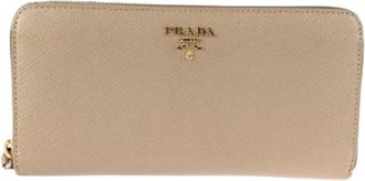 Prada Pre-owned Saffiano Leren Lange Portemonnee - Dames - Vintage Accessoires - Beige - ONE Size - Leer - Vintage