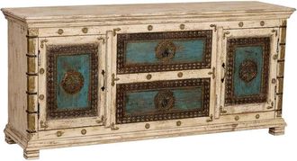 Wanderlust Deco Aparador De Madera Artesanal Blanco 165x45x76h Cm