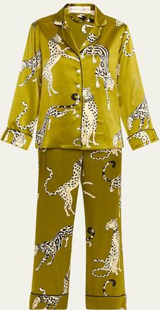 Olivia Von Halle Lila Animal-Print Silk Satin Pajama Set