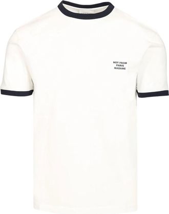 Dr&ocirc;le de Monsieur Slogan Ringer T-Shirt - Heren - T-shirts - Wit - L - Katoen - Tops