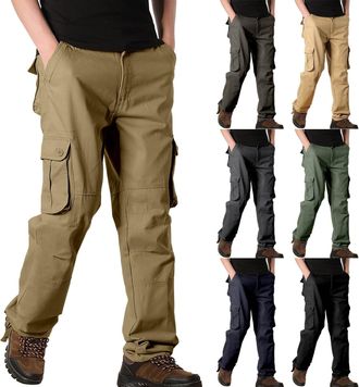 Generic Mens Combat Trousers Mens Cargo Trousers With Multiple Pockets Loose Fit Tactical Pants With Button Multiple Pockets Casual Overalls Straight Legs Wor