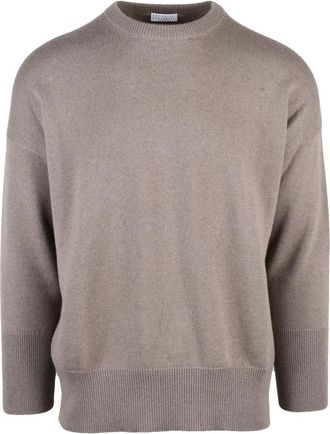 Brunello Cucinelli Pullover met ronde hals - Heren - Ronde hals truien - Beige - M - Kasjmier - Truien & Vesten